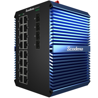 Scodeno X-Blue управляемый PoE+ коммутатор на DIN-рейку, 4x1000MBase-X,16x10/100/1000MBase-T, 250Вт, IP50