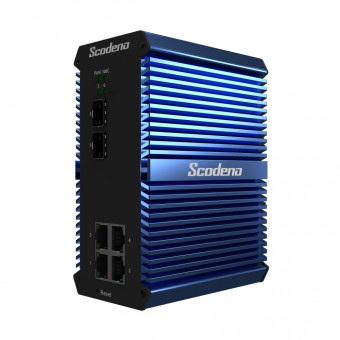 Scodeno X-Blue управляемый PoE+ коммутатор на DIN-рейку, 2x1000MBase-X, 4x10/100/1000MBase-T,130Вт, IP50