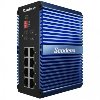 Scodeno X-Blue неуправляемый PoE+ коммутатор на DIN-рейку, 2x1GBase-X, 8x10/100/1000MBase-T, 246Вт, IP50
