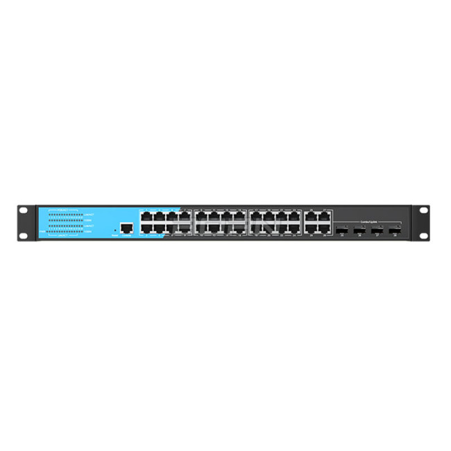 Scodeno S200 управляемый PoE коммутатор, Rack 19", L2+, 24х1GbE Base-T PoE, Uplink:4xGbE Combo, 300Вт
