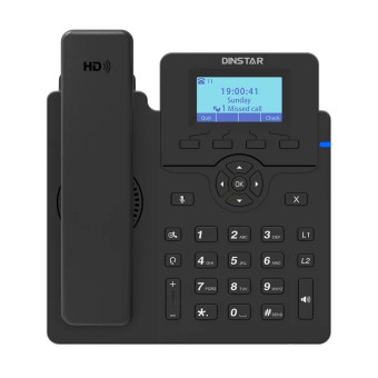 Dinstar C60GP IP телефон, Gigabit Ethernet, PoE, 2 SIP линии, БП, монохромный дисплей с подсветкой
