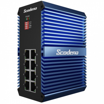 Scodeno X-Blue неуправляемый PoE+ коммутатор на DIN-рейку, 8x10/100/1000MBase-T, 246Вт, IP50