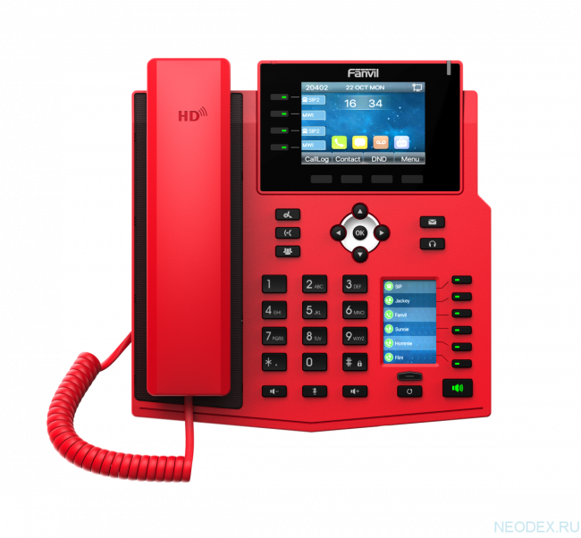 Fanvil X5U-R красный - IP телефон с бп, POE,16 SIP линий, цветной дисплей 3,5", встроенный Bluetooth